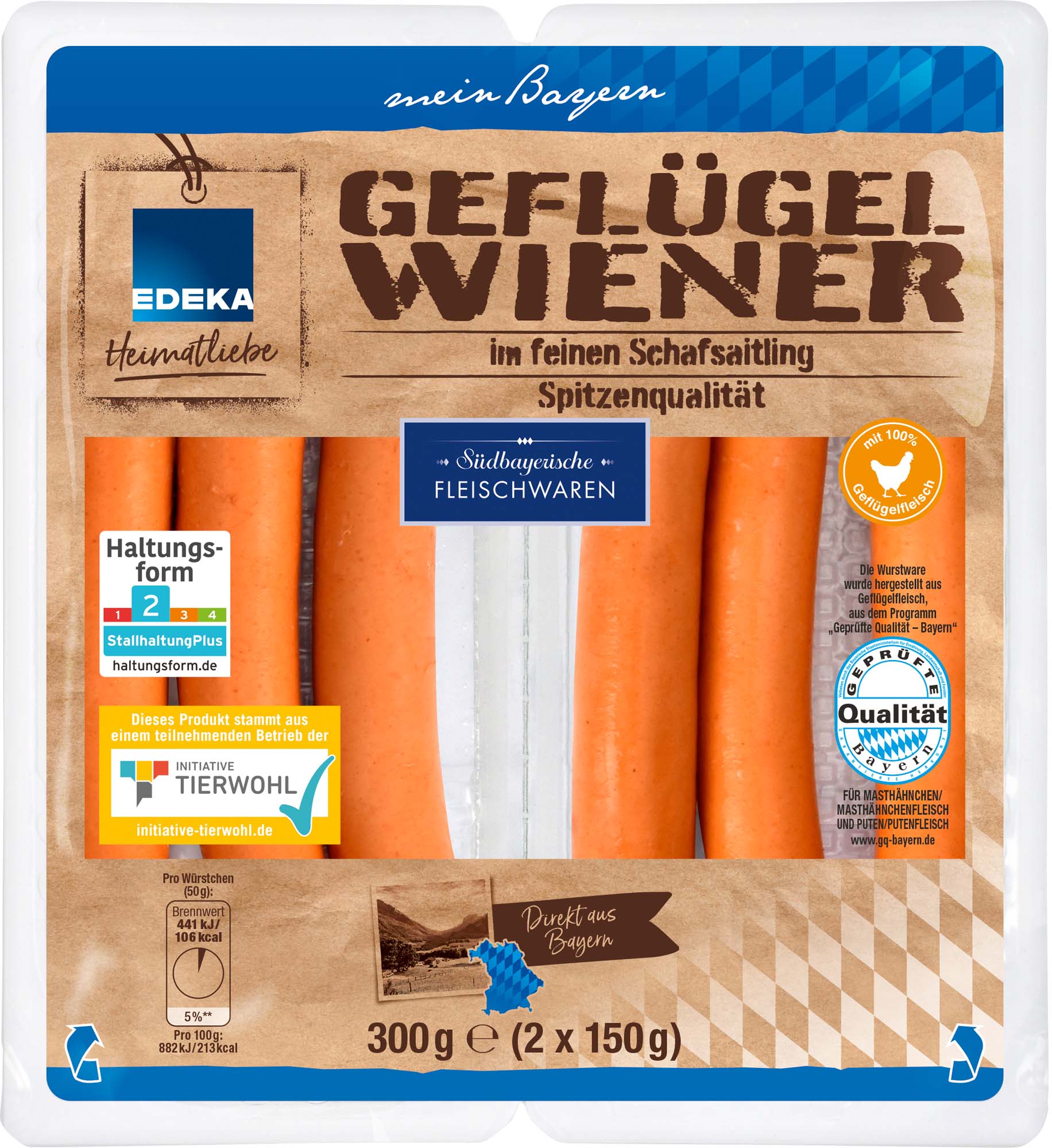 EDEKA Heimatliebe Geflügel Wiener 2x150g