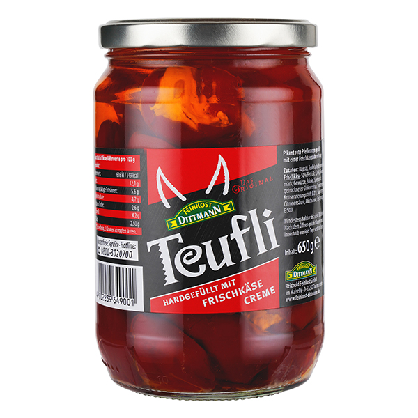 Feinkost Dittmann Teufli rot gefüllt mit Frischkäse 650g – Bild 2