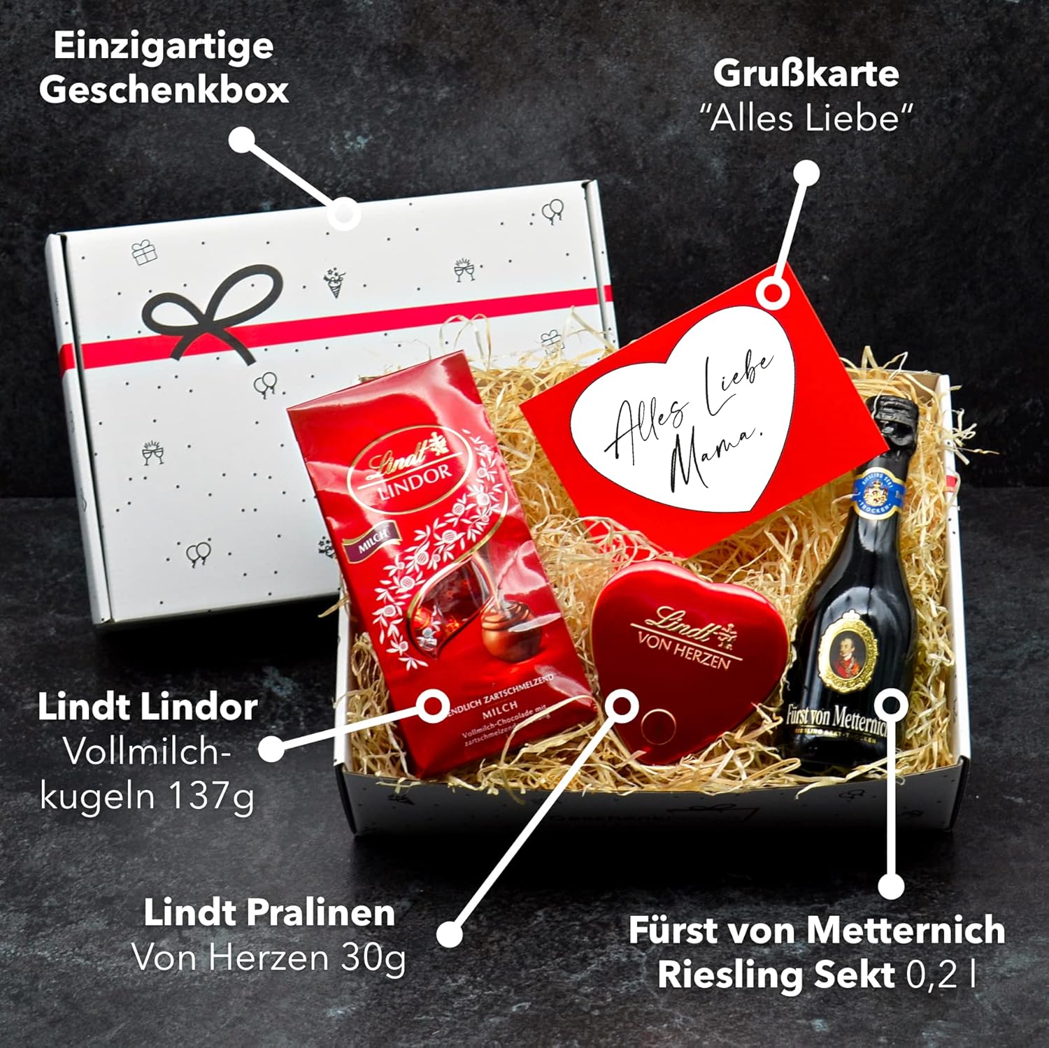 Geschenkset zum Muttertag | Geschenk Box mit Lindt Pralinen, Schokolade, Sekt & Grußkarte – Bild 2