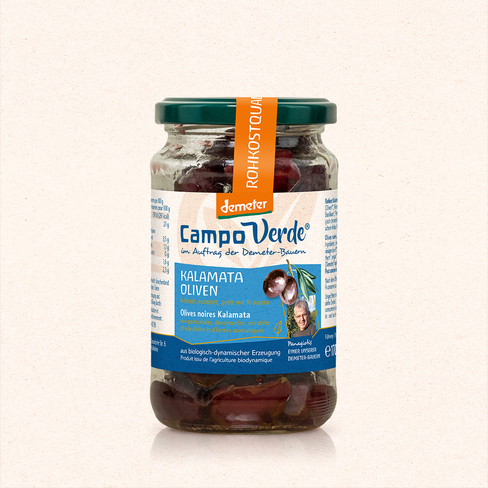 Rohkost: Kalamata Oliven ohne Stein, geölt mit Kräutern